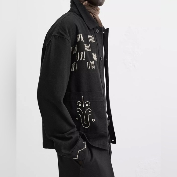 Zara embroidered bead men overshirt NWOT - Picture 4 of 7